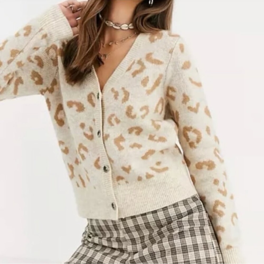 Abercrombie & Fitch Tan Leopard Cardigan Medium NWT